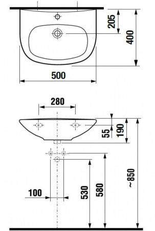 Раковина из сантехнического фарфора Jika Zeta 8103900001049 50х40 подвесная цвет белый 1 отверстие под смеситель
