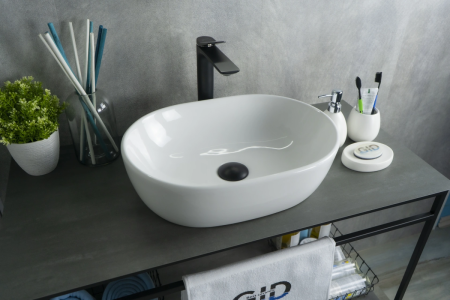 Раковина керамическая Gid Lago 51113 48х35 накладная цвет белый