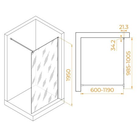 Душевая перегородка RGW Walk In 351000110-11 100х195 стекло прозрачное профиль хром