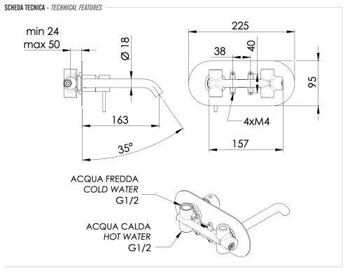 Смеситель для раковины Remer X Style X15NO встраиваемый в стену черный - фото 2