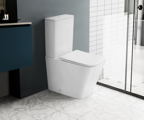 Унитаз напольный с бачком Abber Rechteck AC1210TMW белый матовый с сиденьем безободковый смыв торнадо - фото 3