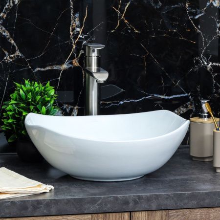 Раковина из сантехнического фарфора Melana 320329-805 40х40 накладная цвет белый без отверстий под смеситель