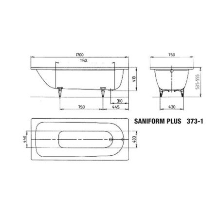 Ванна стальная Kaldewei Saniform Plus 112600010001 170х75 пристенная прямоугольная с ножками