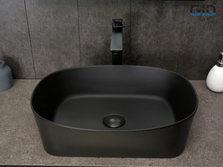 Раковина керамическая Gid Creativo 53380 50х40 накладная цвет черный без отверстий под смеситель