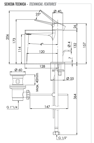 Смеситель Remer Slash & Dot SL10 на раковину хром - фото 2