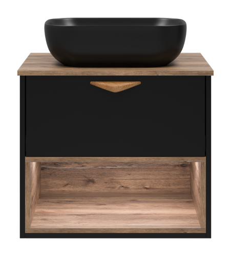 Тумба под раковину Brevita Bergen BER-07060-19-02-1Я 60х48х52 подвесная цвет черный/коричневый - фото 2