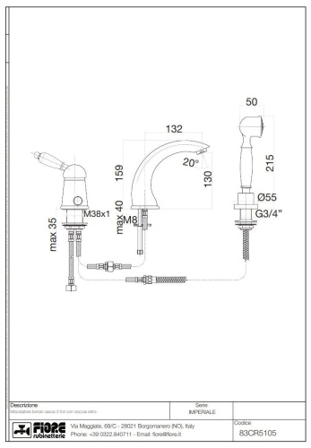 Смеситель Fiore Imperiale 83OO5105 на борт ванны золото - фото 2