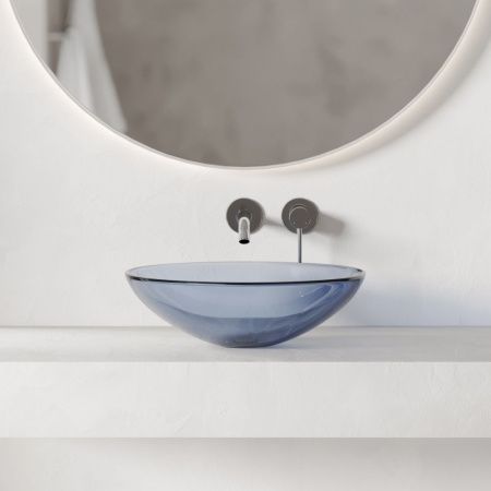 Раковина из полиэфирной смолы Abber Kristall AT2802Saphir 50х40 накладная цвет синий без отверстий под смеситель