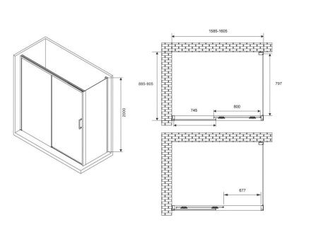 Душевой уголок Abber Komfort AG93160B-S92B 160х90 стекло прозрачное профиль черный без поддона