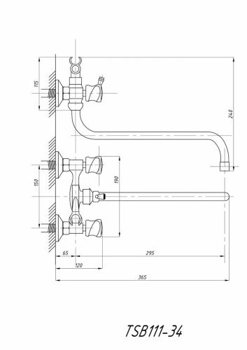 Cмеситель для ванны и душа TSARSBERG TSB-111-34 настенный хром - фото 4