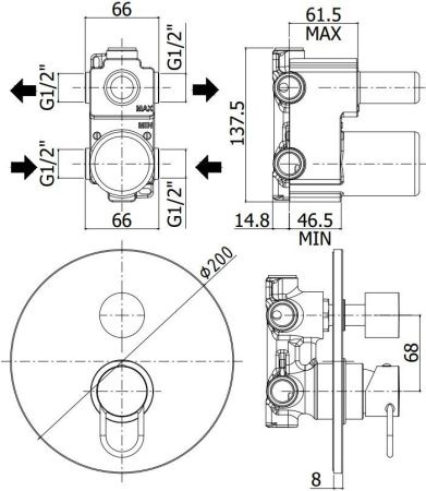 Смеситель для душа Paffoni Joker JK019NO встраиваемый в стену черный