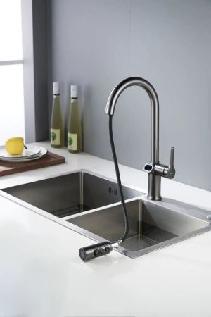 Смеситель для кухни Knotlor KN-100/GM на мойку вороненая сталь