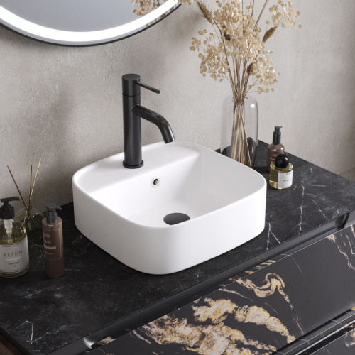 Раковина керамическая Cezares CZR-6615-BO 40х39 накладная цвет белый матовый 1 отверстие под смеситель - фото 5