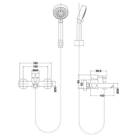Смеситель для ванны и душа Melana Tondo 610105 настенный
