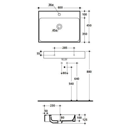 Раковина из сантехнического фарфора Kerasan Cento 353101*1 60х50 накладная цвет белый 1 отверстие под смеситель