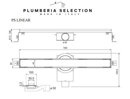 Душевой лоток Plumberia Selection PSL LINEAR PSL70MT 70х5 нержавеющая сталь