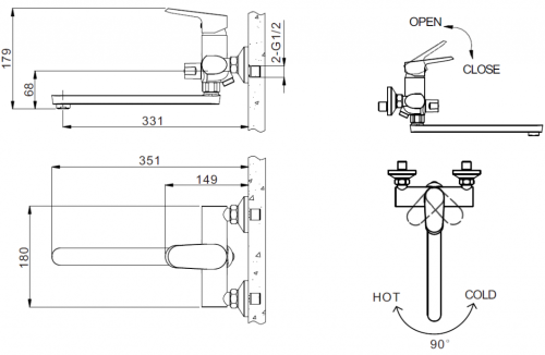 Смеситель для ванны Bravat Pure F6105161C-01A настенный хром - фото 3
