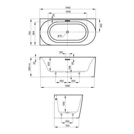 Ванна акриловая Wellsee Collaro Mini 288703000 140х70 пристенная асимметричная с ножками