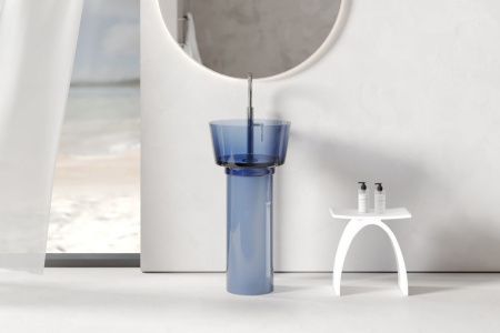 Раковина из полиэфирной смолы Abber Kristall AT2702Saphir-H 50х50 напольная цвет синий без отверстий под смеситель