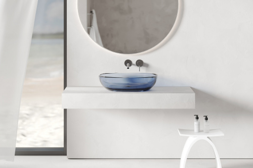 Раковина из полиэфирной смолы ABBER Kristall AT2805Saphir 60х40 накладная цвет синий без отверстий под смеситель - фото 4