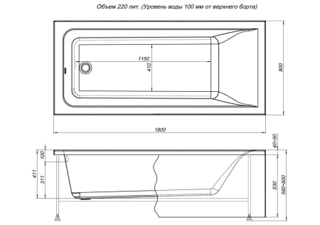 Ванна акриловая Aquanet Bright 00232987 180х80 пристенная прямоугольная без каркаса