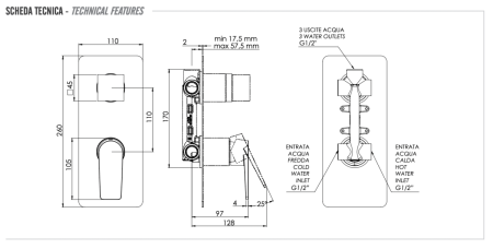 Смеситель для душа Remer Dream D93 встраиваемый в стену хром