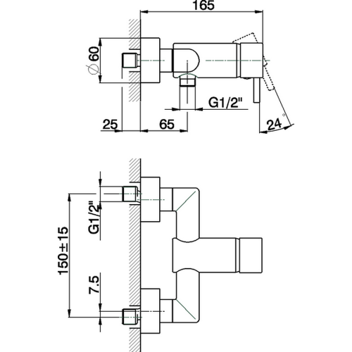 Смеситель для душа Cisal Less Minimal LM00042021 Акция настенный хром без термостата - фото 2