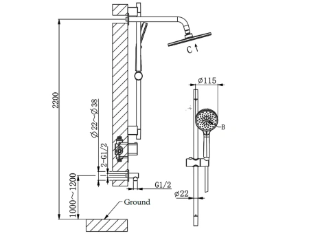 Душевая система Arrow AG3732MB-1 встраиваемая в стену цвет черный с термостатом