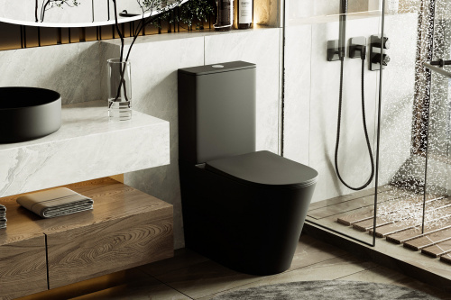Унитаз напольный с бачком Abber Bequem AC1112TMB черный матовый с сиденьем безободковый смыв торнадо - фото 2