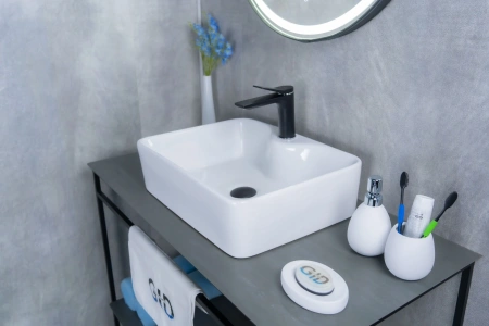 Раковина керамическая Gid Geométrico 51176 50х40 накладная цвет белый 1 отверстие под смеситель