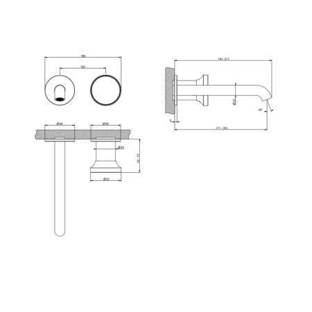 Смеситель для раковины Gessi Origini 66088#031 встраиваемый в стену хром (внешняя часть)