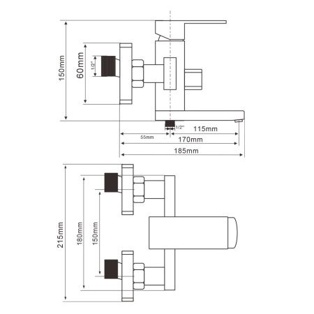 Смеситель для ванны WesnaArt Kubus KUB13-310 настенный сатин