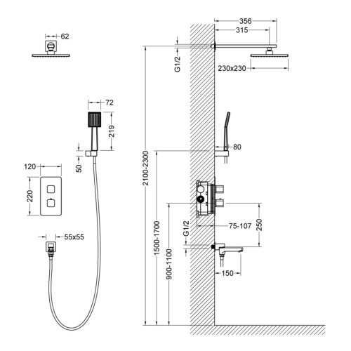Душевая система Timo Saona SX-2370/00SM встраиваемая в стену с термостатом - фото 2