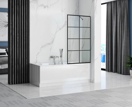 Душевая шторка на ванну Cerutti SPA MUZA F80 80х195 стекло с рисунком профиль черный ориентация универсальная