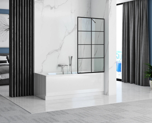 Душевая шторка на ванну Cerutti SPA MUZA F80 80х195 стекло прозрачное с рисунком профиль черный - фото 3