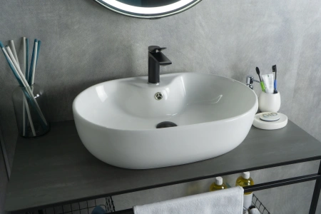 Раковина керамическая Gid Lago 51127 60х40 накладная цвет белый 1 отверстие под смеситель