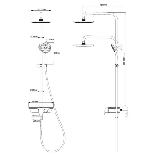 Душевая стойка WeltWasser  WW DP 1020 BL (10000003186) настенная цвет черный - фото 2