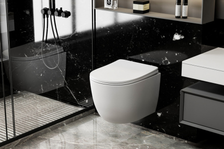 Унитаз подвесной Abber Bequem AC1100MW белый матовый с сиденьем микролифт безободковый каскадный смыв