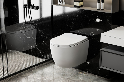 Унитаз подвесной Abber Bequem AC1100MW белый матовый с сиденьем микролифт безободковый каскадный смыв - фото 3