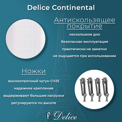 Ванна чугунная Delice Continental DLR230612-AS 150х70 пристенная прямоугольная без ножек с антискользящим покрытием - фото 5