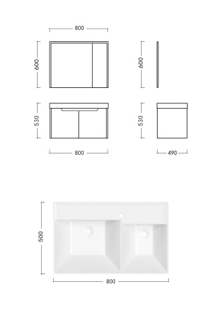 Комплект мебели: тумба 80x46x51 + раковина + шкаф-зеркало Cerutti SPA MAIELLA 80 подвесной цвет серый