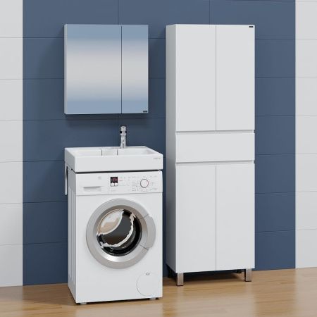 Раковина из искусственного камня СанТа Венера 900162 60х60 над стиральной машиной цвет белый 1 отверстие под смеситель