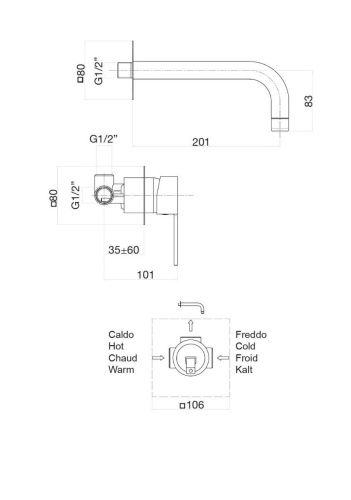 Смеситель для раковины Fiore 77CR7527 настенный хром - фото 3