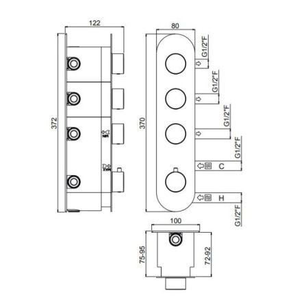 Смеситель для душа Carimali Iltondo 21037EST/A-CR встраиваемый в стену хром (внешняя часть) с термостатом