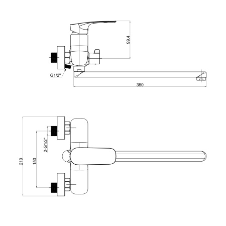 Смеситель для ванны Tokito KOMAKI TOK-KOM-1015 настенный хром