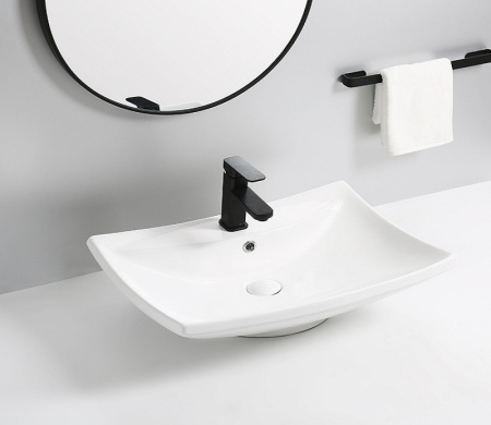 Раковина из санфаянса CeramaLux 9111 61х44 накладная цвет белый 1 отверстие под смеситель