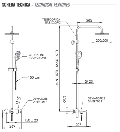 Душевая стойка Remer Energy EY34ASD20 настенная