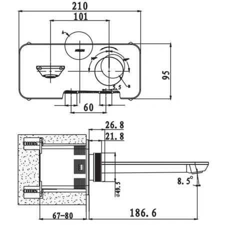 Смеситель Arrow ARM12872CP встраиваемый в стену хром