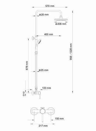 Душевая стойка Wasserkraft A12202 настенная цвет хром