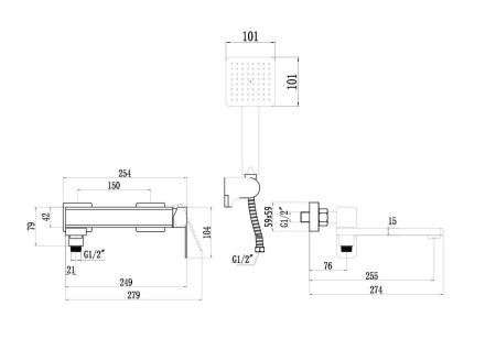 Смеситель для ванны и душа Fmark FS8724-22H настенный черный